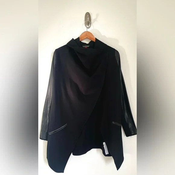 SPANX Front Drape Ponte Faux Leather Womens Jacket XS Black Stretch Draped - Picture 5 of 15